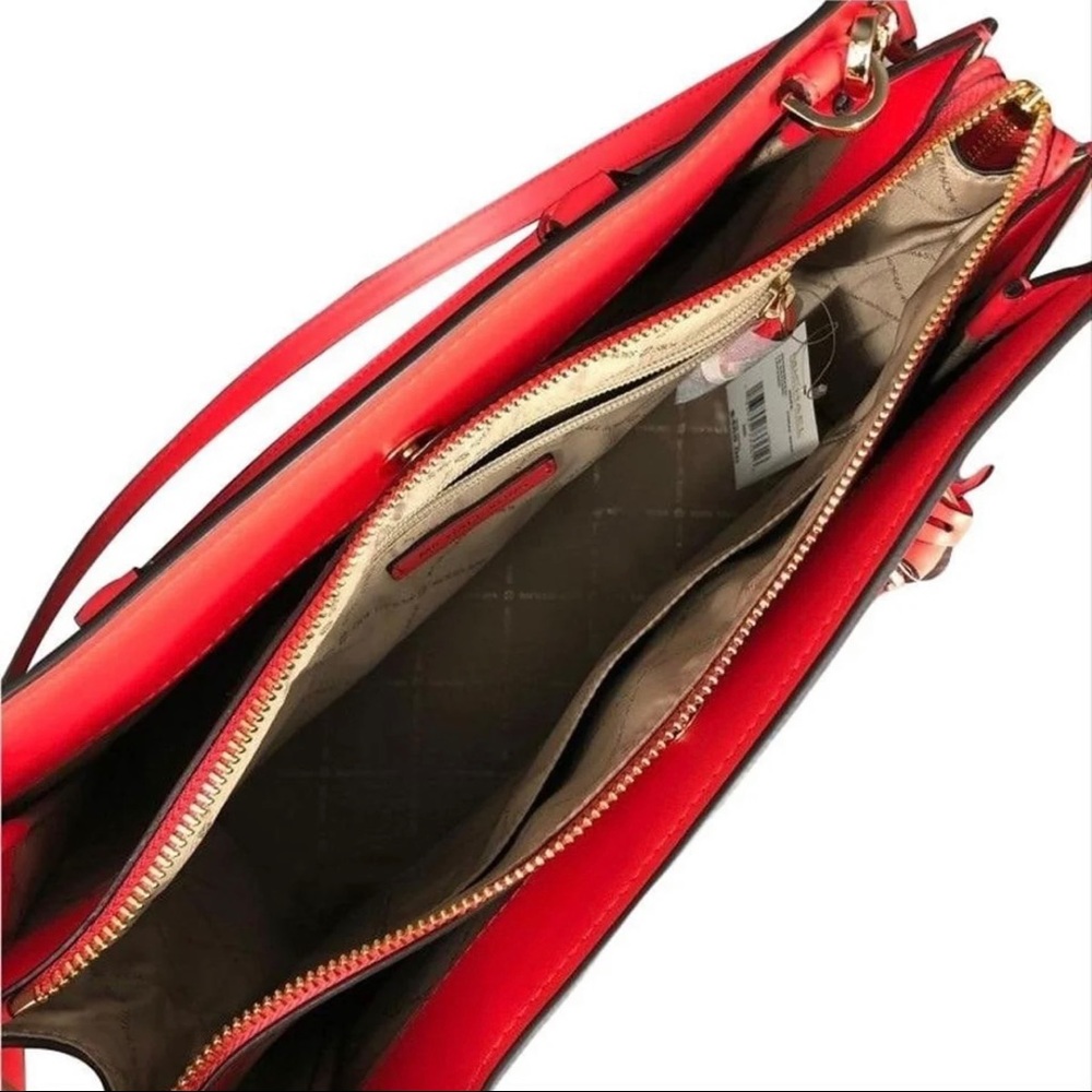 NWT Michael Kors Hope Medium Saffiano Leather Messenger/Satchel Bag Bright Red - Picture 3 of 12